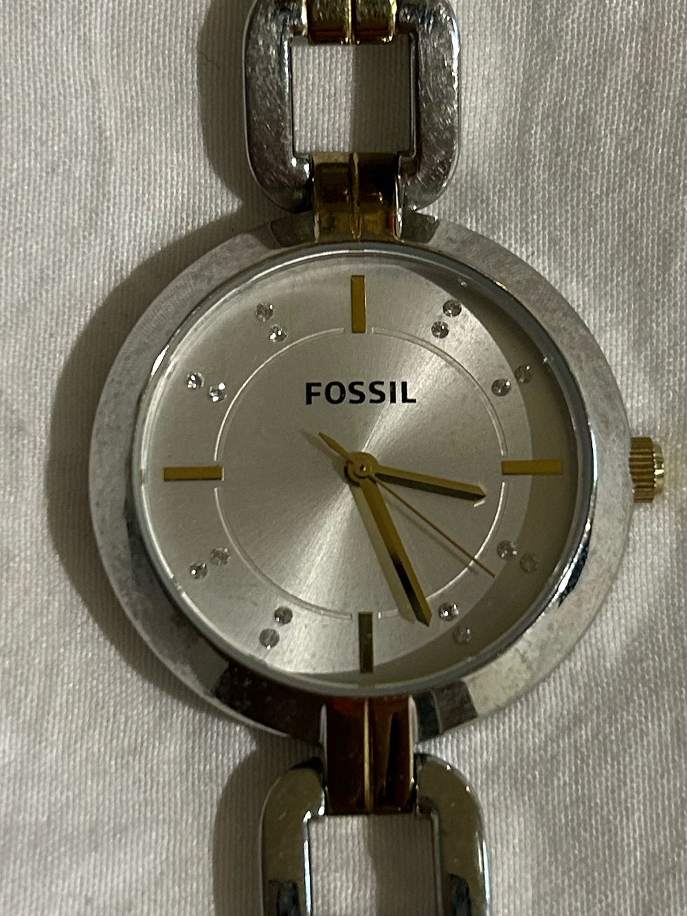 Fossil Two-Tone Silver and Gold Link Bracelet Watch Currently Not Working